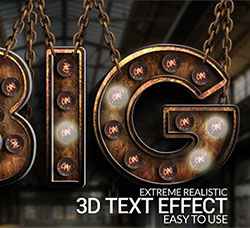 斑驳锈迹的3D字效PSD模板：Extreme Realistic 3D Texteffect Vol1